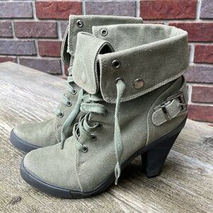 ALDO | Canvas | Lace Up | Army Green | Heeled | Ankle Boot | Size 40